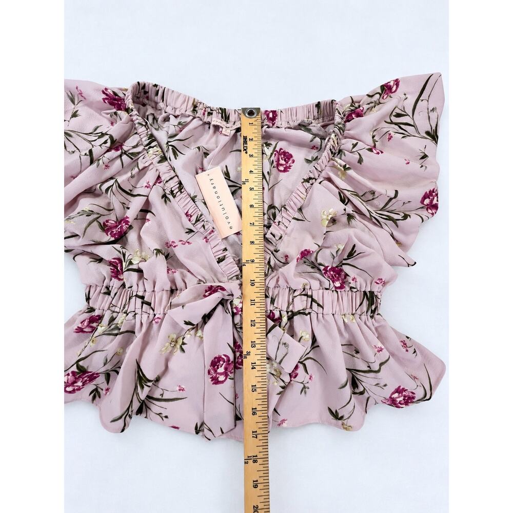 Evolutionary Floral Ruffle Crop Top – Size L - Picture 7 of 8